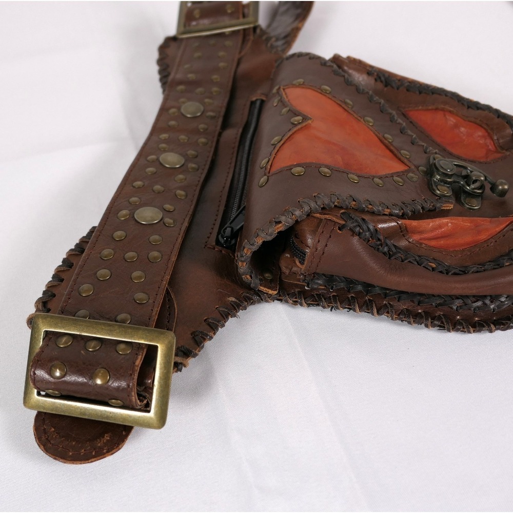 Happy Cow Australia Leather Belted Brass Riveted Waist Bag Fanny Pack‎ Western - Picture 9 of 15
